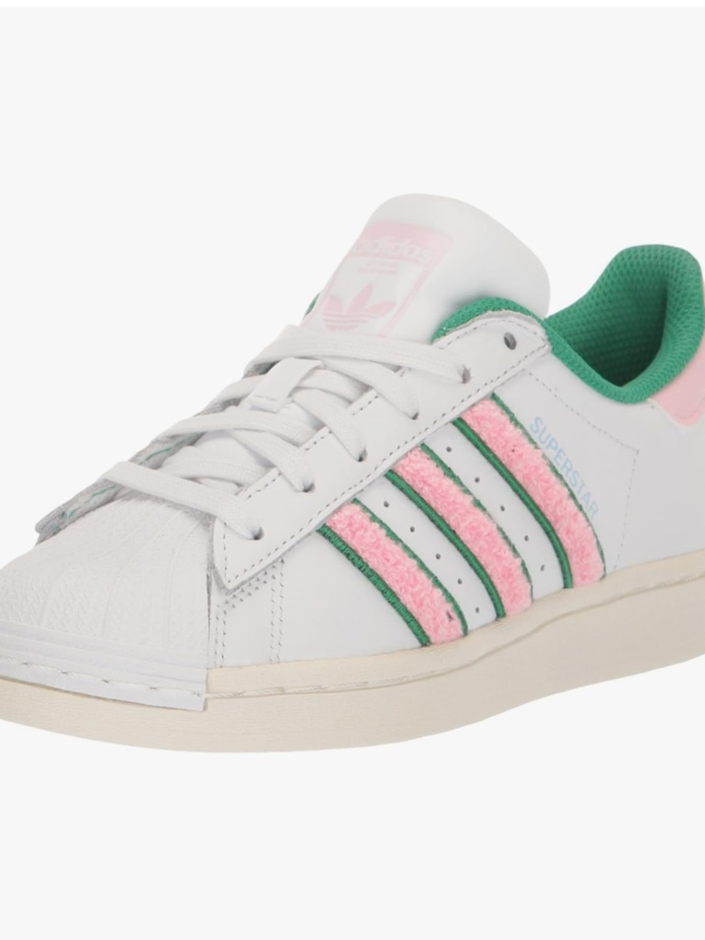 adidas White Pink Green Superstar Sneakers - Picture 2 of 6